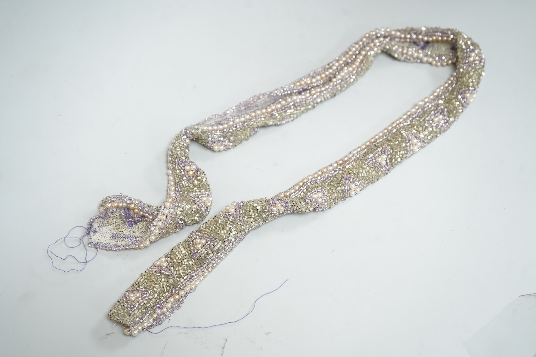 A beaded jacket, beadwork length and 1960's scarf